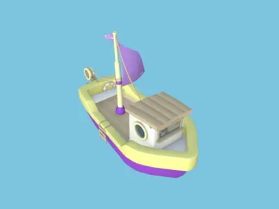 Cartoon Boat 04 - Purple Yellow - Low Poly Ship Low-poly 3D model
