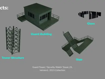 PBR Low Poly Guard Tower Security Watch Tower Green Clean Low-poly 3D model