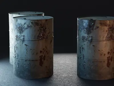 Rusty Metal Barrels PBR Low-poly 3D model