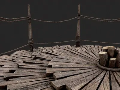 Medieval Wooden Circular Platform Arena 3 Low-poly 3D model
