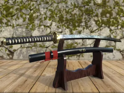 Damascus Steel Katana Low-poly 3D model