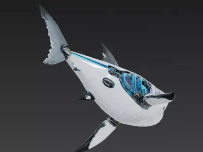 White Cyber Shark Low-poly 3D model