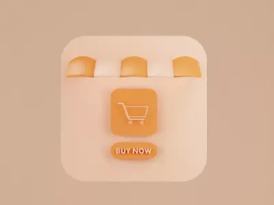 3D Illustration franchise store with supermarket trolley 3D model