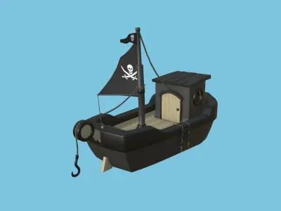 Cartoon Boat 03 - Black Pearl - Pirate - Low Poly Ship Low-poly 3D model