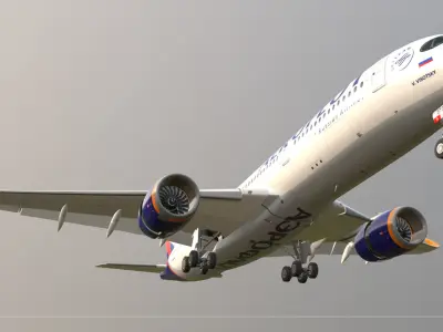 Airbus A350-900 Aeroflot livery Low-poly 3D model