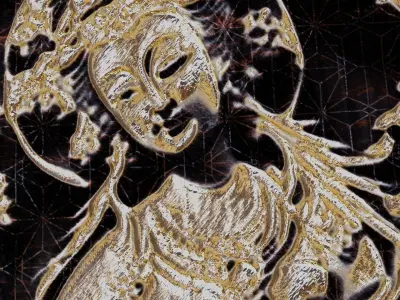 Ancient oriental sacre decorative basrelief Low-poly 3D model