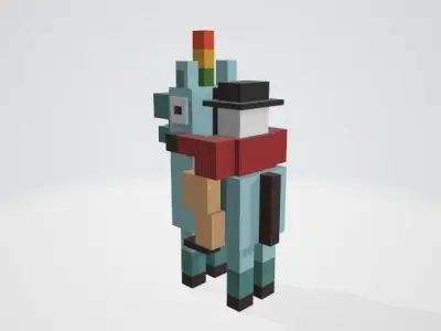 Crossy Road type game Unicorn and Rider Low-poly 3D model