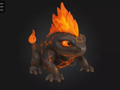 Lava Salamander Stylized Fire Lizard Creature Low-poly 3D model