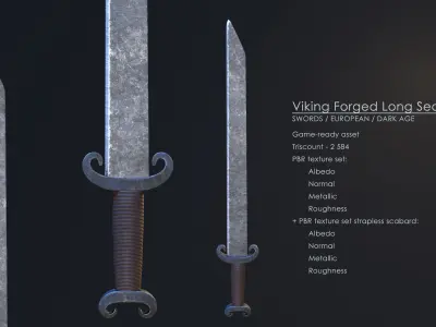 Viking Forged Long Seax Low-poly 3D model
