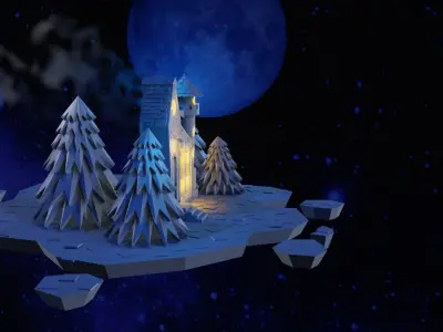 Cartoon Castle Low-poly 3D model