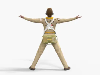 Pilot of WW2 Uniform Rigged Animated Low-poly 3D model