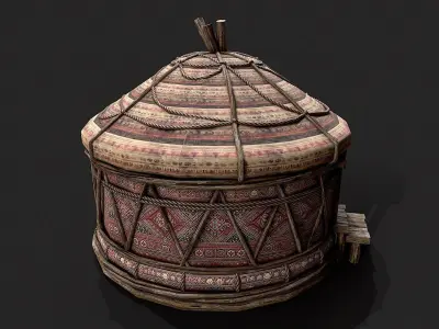 Traditional Yurt Nomads Tent with Interior 2 Low-poly 3D model