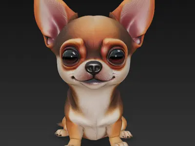 Chihuahua Puppy Dog Realistic 3D Model - Low Poly Realistic Low-poly 3D model
