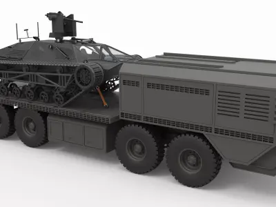 Military truck with tracked vehicle 3D model