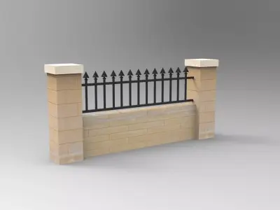 Walls wooden fence with wrought iron railings Free 3D model