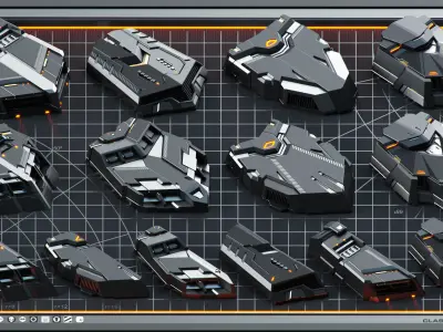 SPACESHIP Sci-Fi Hard Surface KITBASH 350 DETAILS 3D model