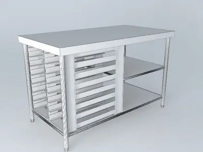 Kit stainless steel kitchen table with shelves Free 3D model