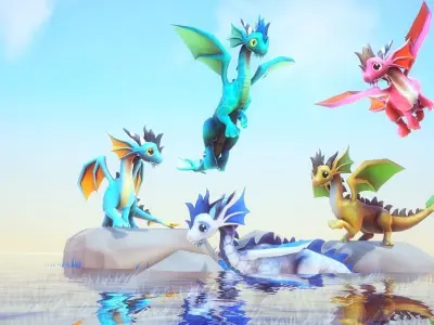 Little Dragons Sea Low-poly 3D model