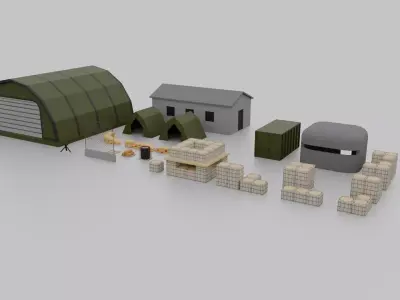 Low poly military base collection 3D model