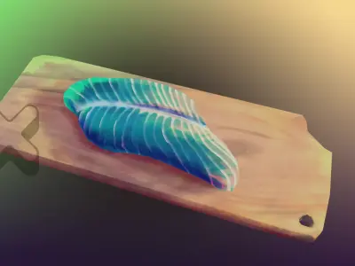 Stylized handpainted blue fish on a cuttingboard Low-poly 3D model