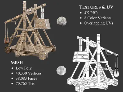 Medieval Siege Engine Trebuchet Low-poly 3D model