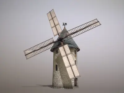 France Windmill Largny-sur-Automne WithLODs Low-poly 3D model