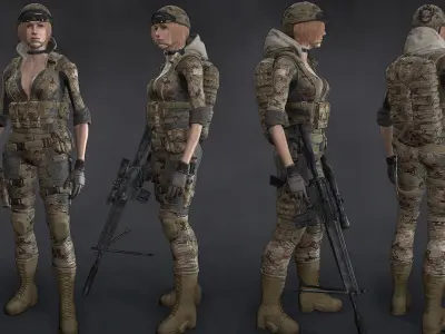 Female Soldier Rigged Low-poly 3D model