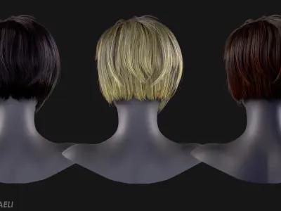 Real Time Hair Card Female Hairstyle part 01 Low-poly 3D model