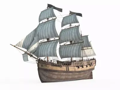 Medieval large sailboats and warships 3D model