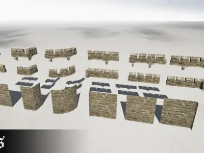 Medieval castle kit Low-poly 3D model