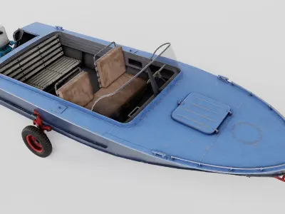 Old vintage worned power boat Progress - 2 iv7 Low-poly 3D model
