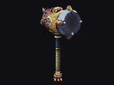 Hammer Golden Sledgehammer Dragon Head Breaker Mace Maul Mallet Low-poly 3D model