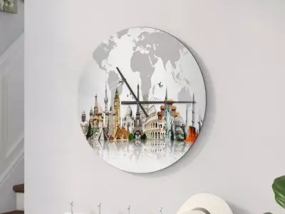 Oversized Famous Monuments Across World Wall Clock Free 3D model