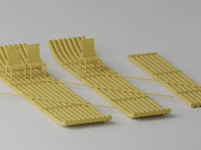 Cartoon Wooden Raft Boat Collection 3D model