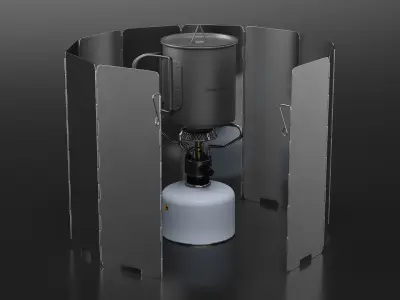 Camping Burner with Titanium Mug and Wind Shield 3D model