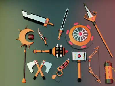 Flame Weapons Set Low-poly 3D model