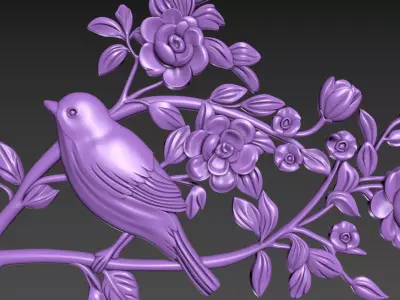 Bird Flowers Relief for CNC 3D model