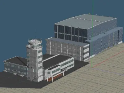 JASDF Large Aircraft Hanger and Control tower Low-poly 3D model