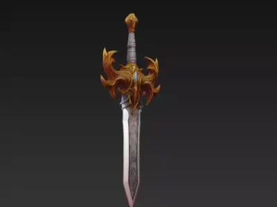 Golden Winged Fantasy Sword - Low Poly Stylized 3D Weapon Low-poly 3D model