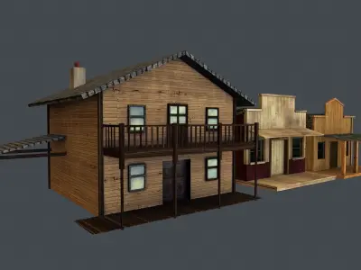 Western Styled Building Low Poly Game Ready Models - Set of 3 Free low-poly 3D model