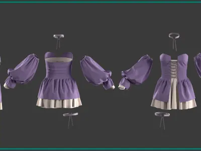 3 female anime clothes 3D model