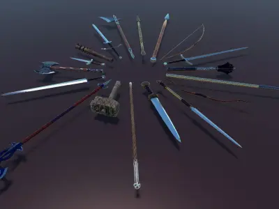 PBR RPG Weapon Collection Set Low-poly 3D model