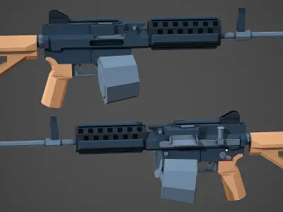 Stylized AWS Machine Gun Low Poly Mobile Ready Low-poly 3D model