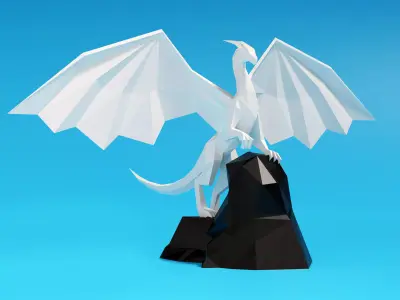 Low Poly White Dragon statue model Low-poly 3D model