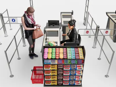 Supermarket Shop Store Elements checkout 5 3D model