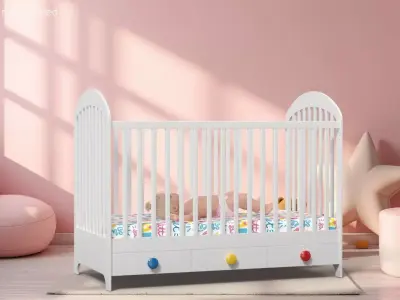 Baby Girl in Bed Sleeping Fur Rigged 3D model