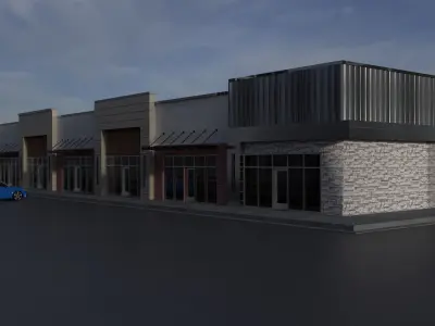 Modern Strip Mall Exterior  Concept Urban Commercial Scene 3D model