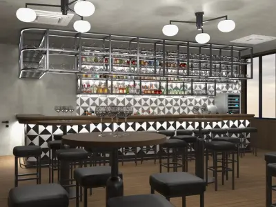 Modern Bar with Shelves 3D model