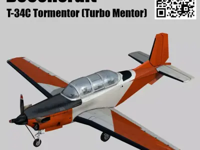 Beechcraft T-34C Turbo Mentor Low-poly 3D model