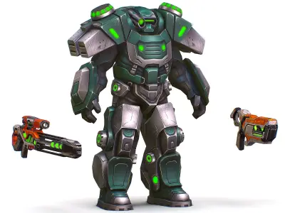 Cartoon Sci-Fi Cyborg Drone Sniper Soldier Low-poly 3D model